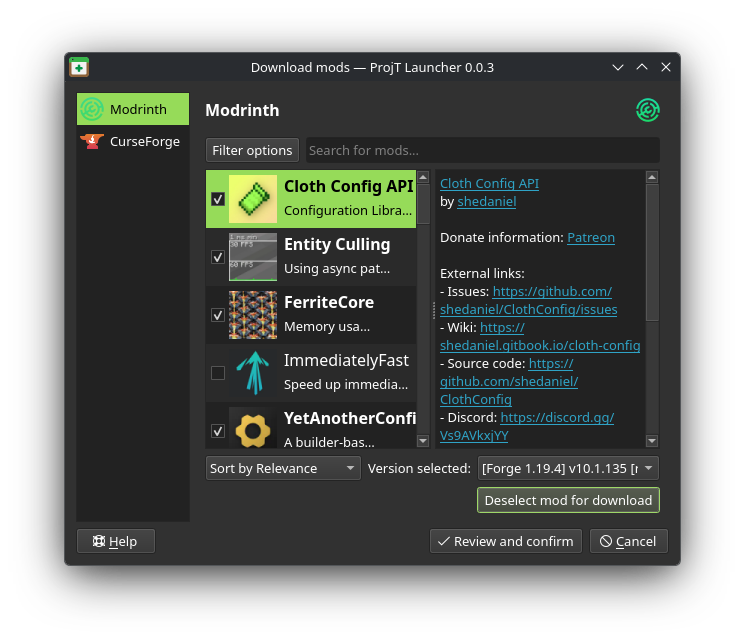 Mod downloader on mods tab under ProjT Launcher settings