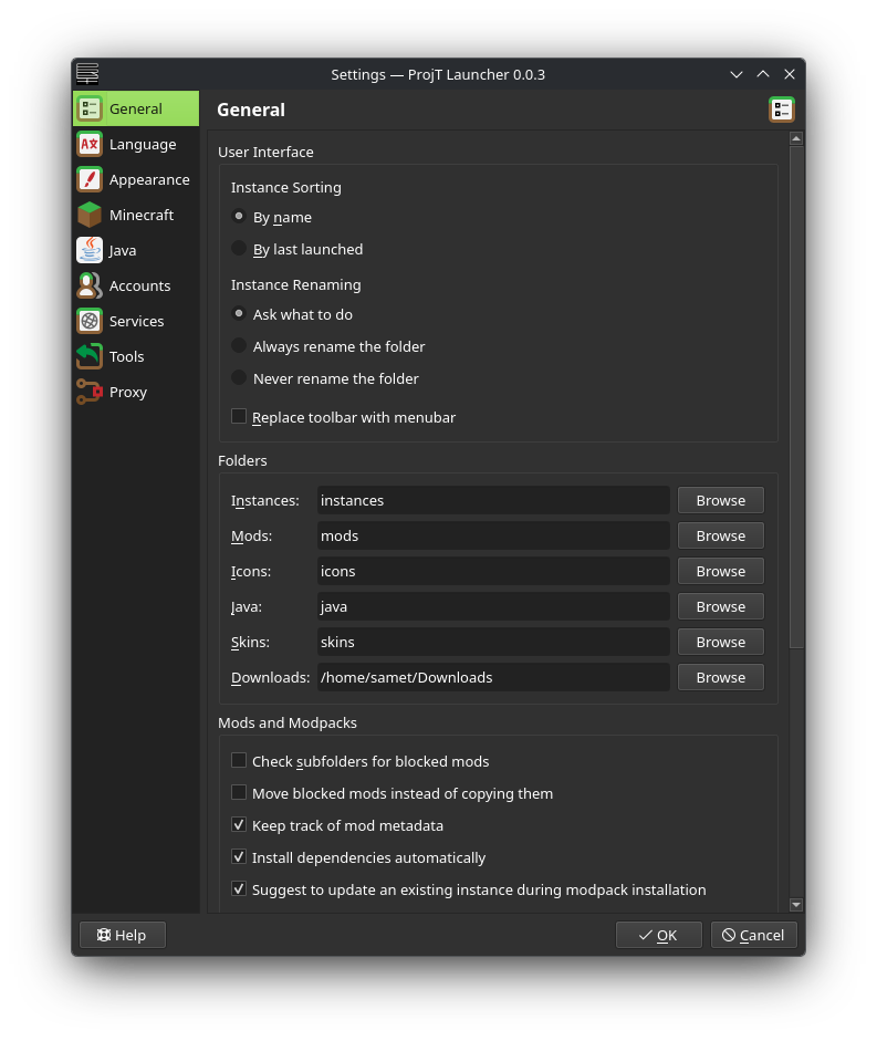 Custom Commands tab in settings