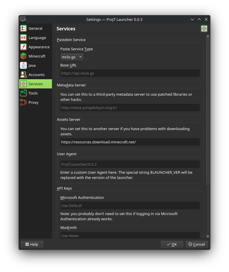 Services tab under APIs tab in settings